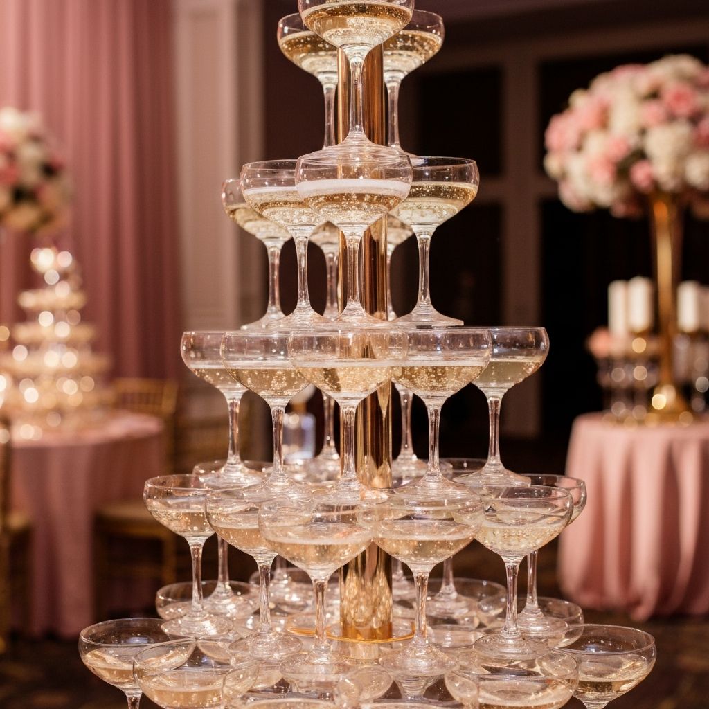Champagne glasses at luxury event celebration