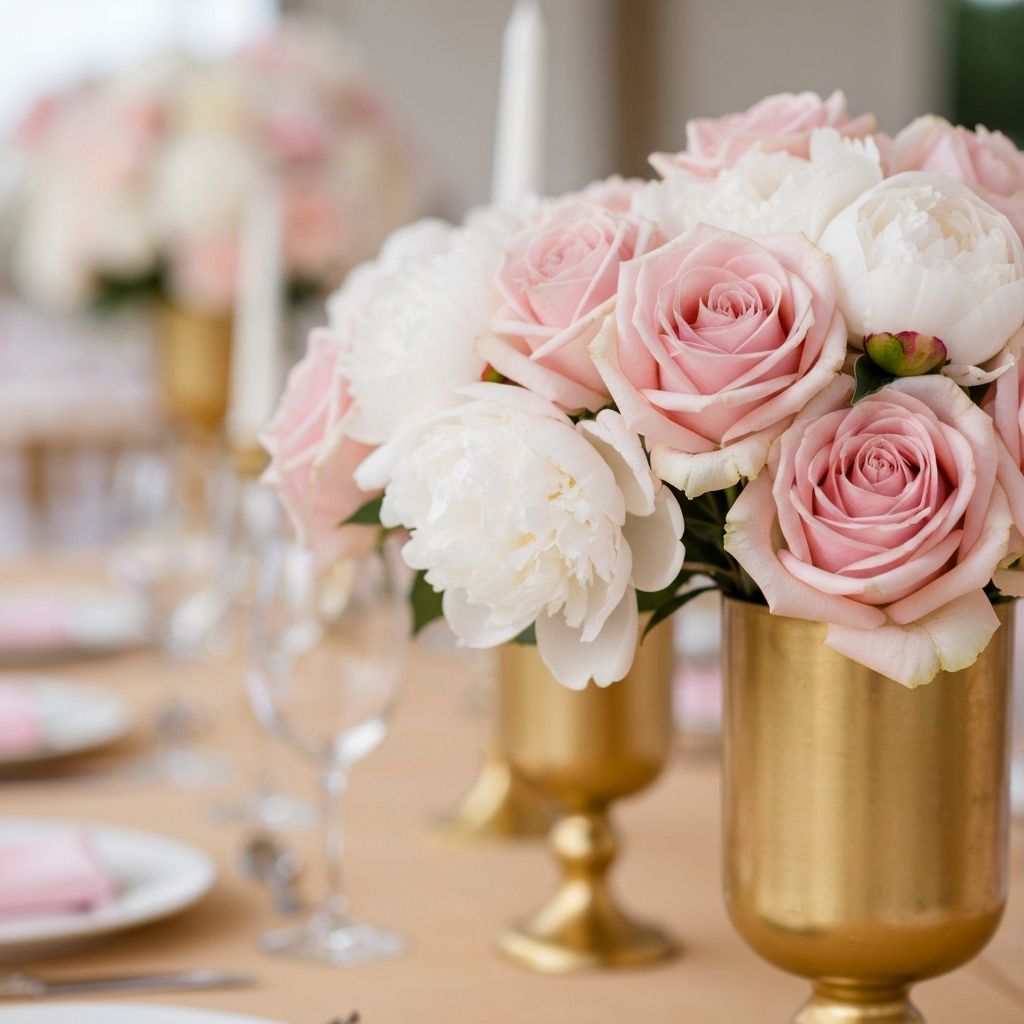 Elegant blush pink roses and white peonies floral arrangement